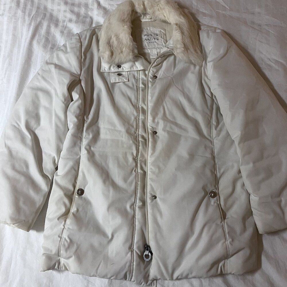Per Te by Krizia Cream Fur Lined White Puffer Jacket